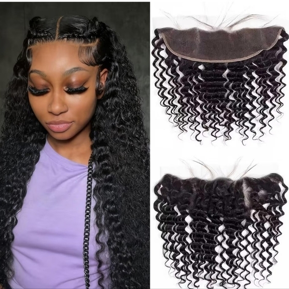 Accessories - Deep Wave 13x4 Lace Frontal Closure Ear to Ear HD Lace Frontal Human Hair 16" 1B